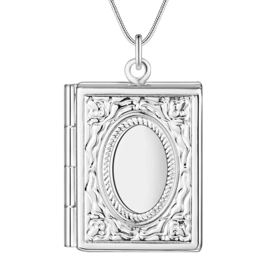 Photo Frame Pendant Necklace 925 Sterling Silver Oval Heart Locket Jewelry