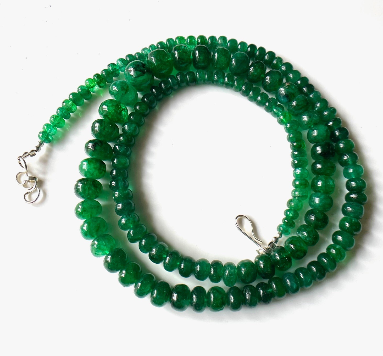 AAA-Natural Emerald Smooth Rondelle shape Beads , Emerald Smooth beads Necklace