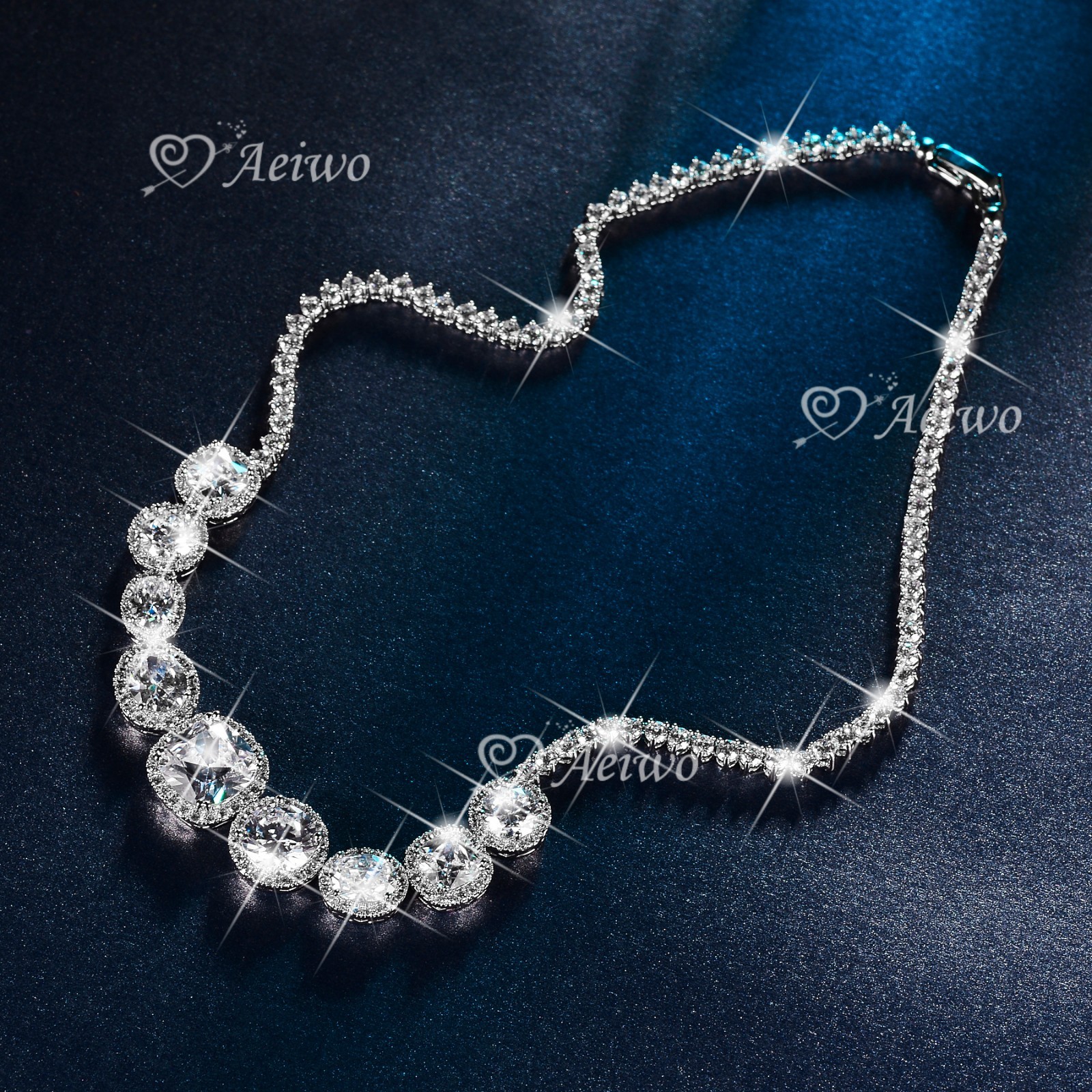 18K WHITE GOLD FILLED SIMULATED DIAMOND WEDDING PARTY NECKLACE LUXURY