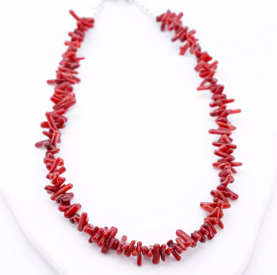 3-10mm Red Coral Chips Necklace, Red Gemstone Necklace, Natural Coral Choker