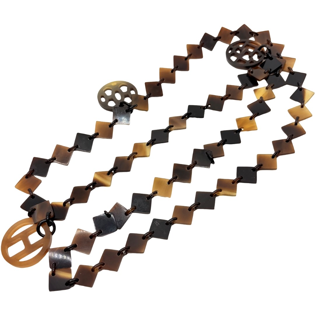 Authentic HERMES H Logo Buffalo Horn Necklace Dark Brown #36638529