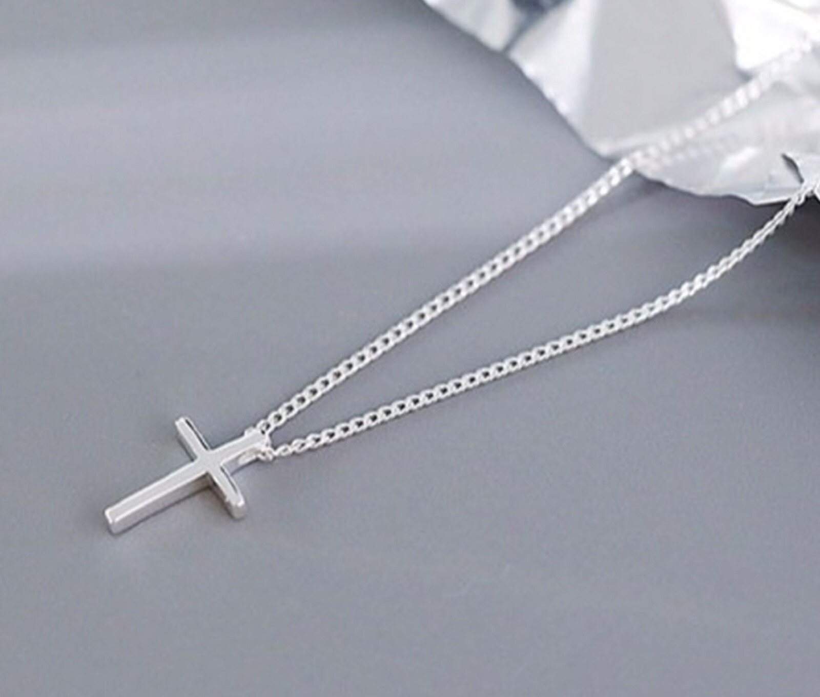Simple Small Sterling Silver IP Cross Pendant Necklace Women Men’s