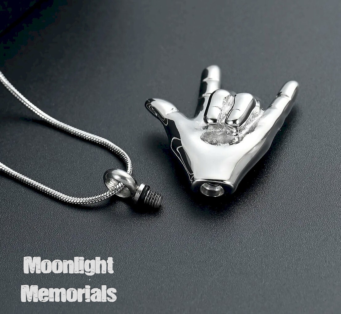 New I Love You Hand Sign Fingers Cremation Urn Keepsake Ashes Memorial Necklace