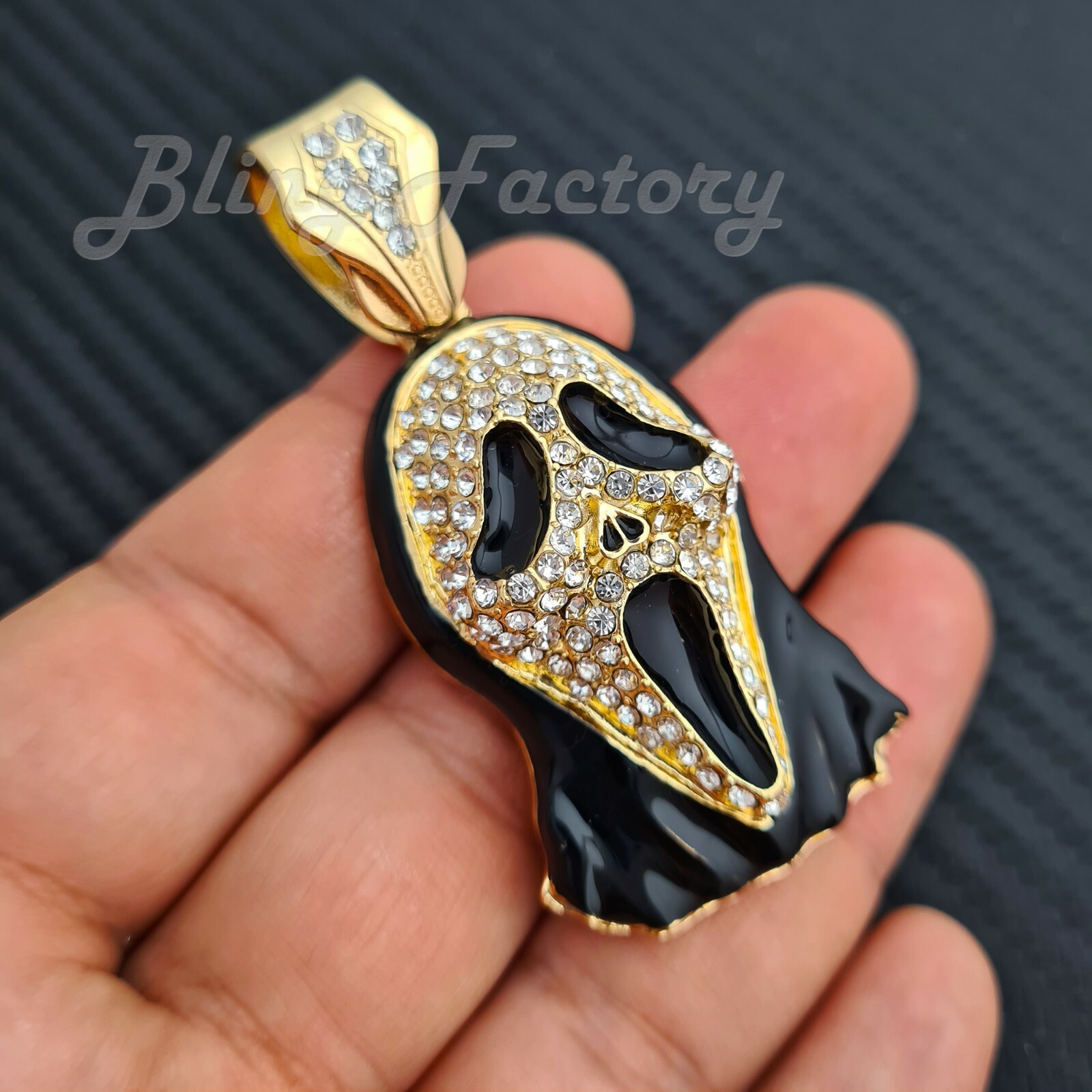 Hip Hop Iced Fashion Cubic Zirconia Bling Scream Ghost Face Mask Charm Pendant