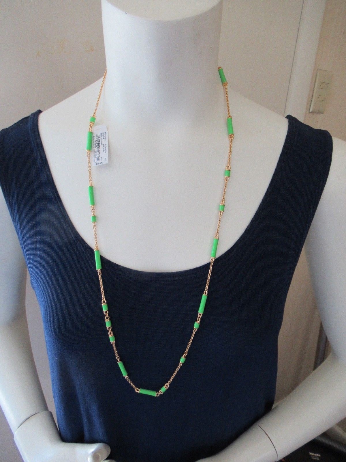 NWT Kate Spade Bar None Gold Plated Chain Scatter Necklace- Green-$98