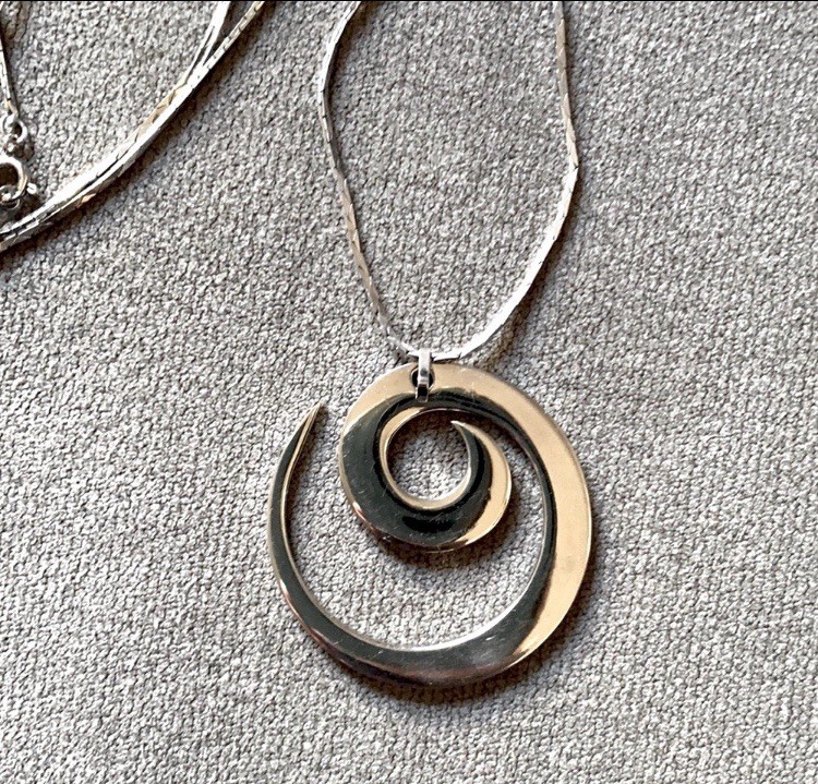 Stainless Steel Open Spiral Wave Pendant Necklace Modern Minimalist Art Festival