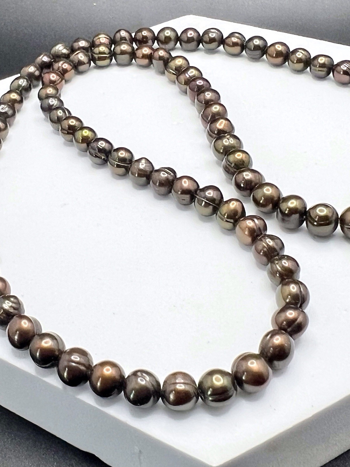 Freshwater Pearl 22” Strand Necklace Chocolate Brown / Bronze 6mm
