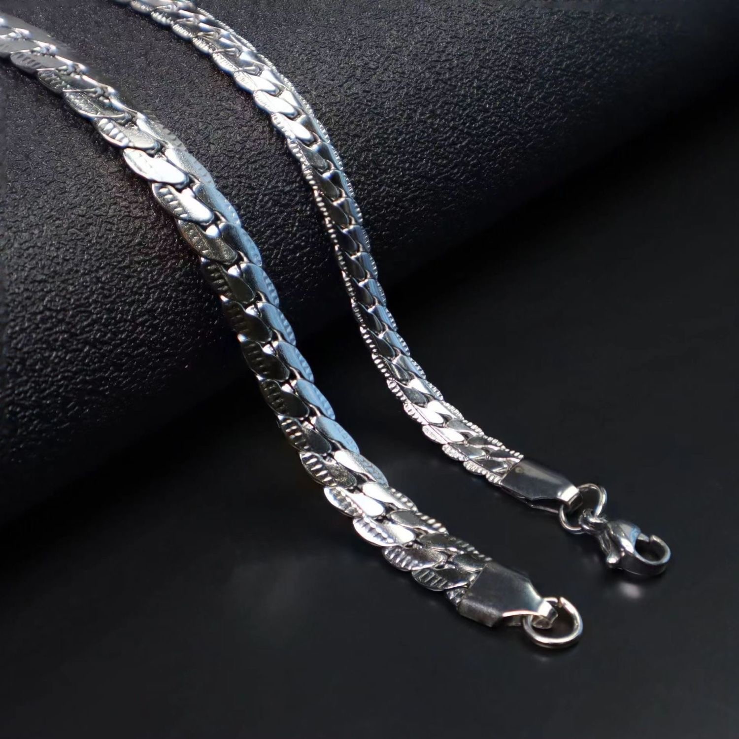 Stainless Steel Cuban Link Chain Necklace Silver Plated 50/55/60cm Men Jewelry