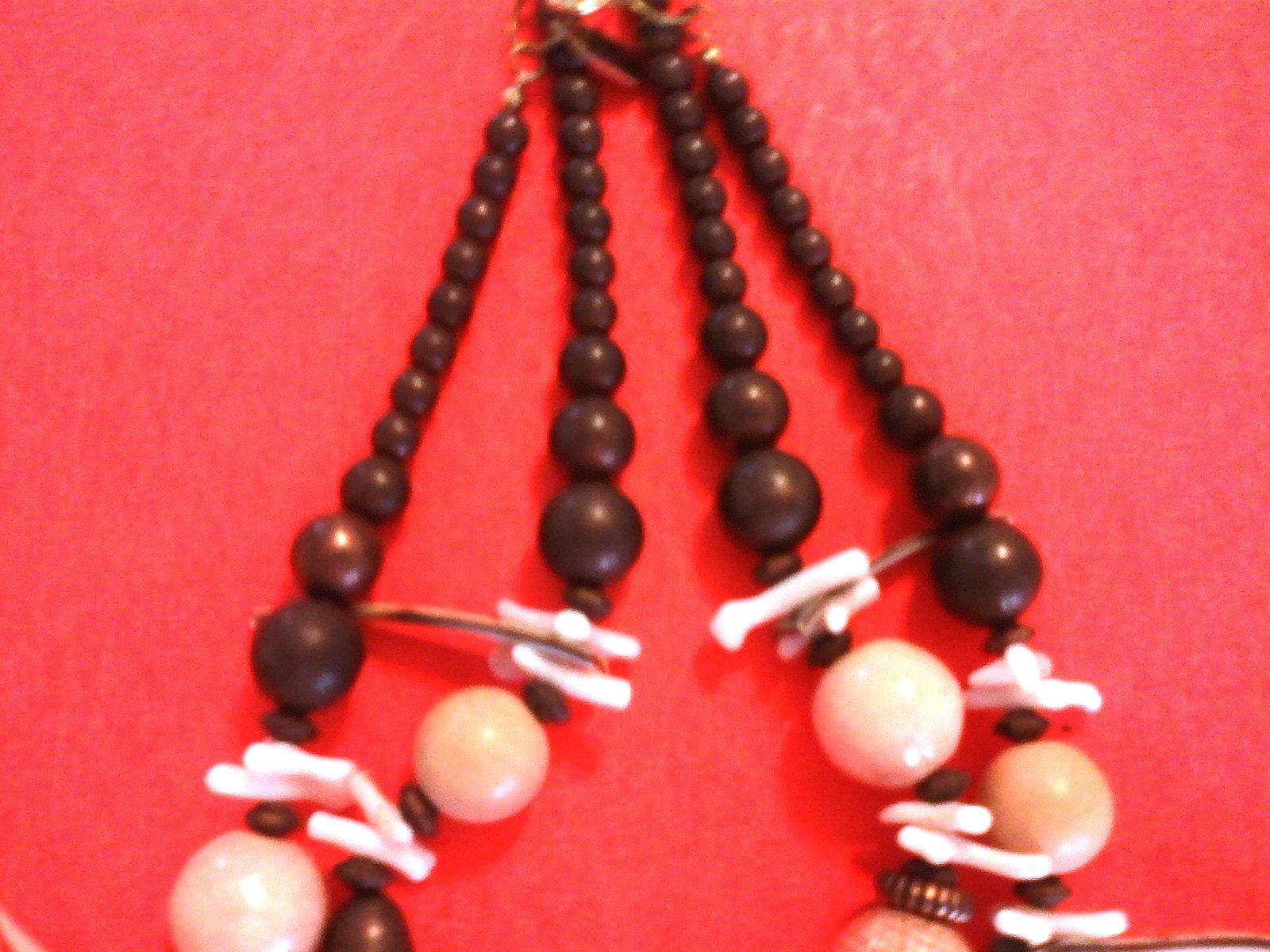 Vtg Ethnic Wood Bead Necklace Two Strand Multicolor Peach Bronze Brown By Paula