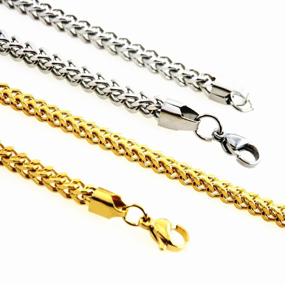 Gold Silver 2.5-8mm Man Woman Stainless Steel Wheat Braided Foxtail Franco Chain