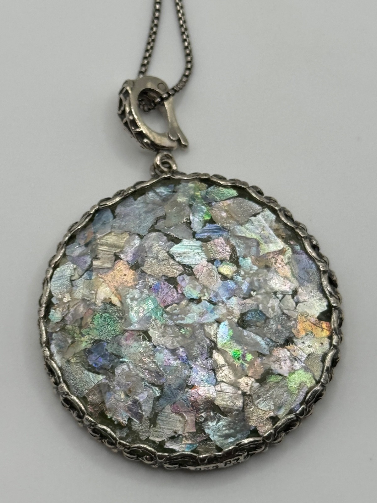 Or Paz Israel Roman Glass Sterling Silver Enhancer Pendant Necklace