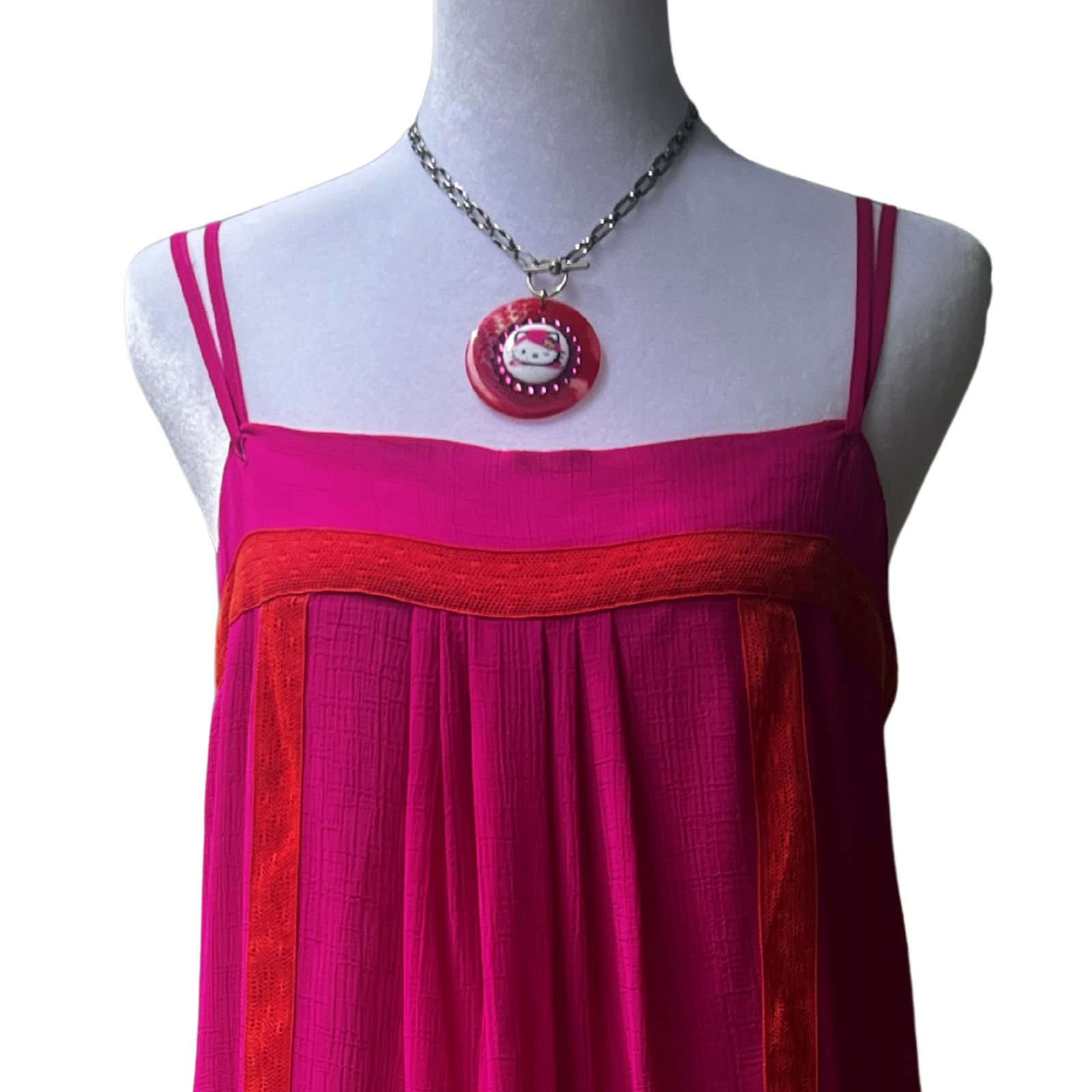 Tarina Tarantino Vintage Pink Head Red White Swirl Lucite Hello Kitty Necklace