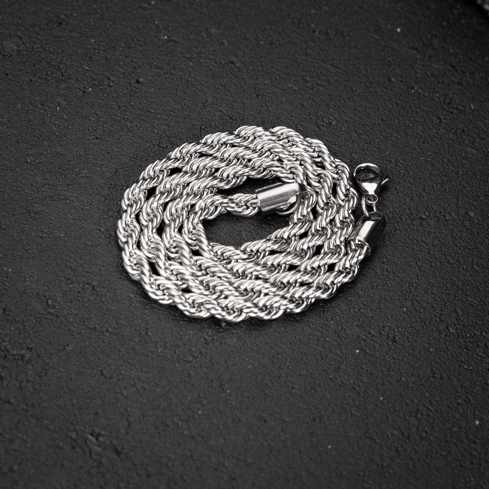 Solid White Gold Plated Heavy 316 Stainless Steel 6MM Twist Rope Chain Necklace