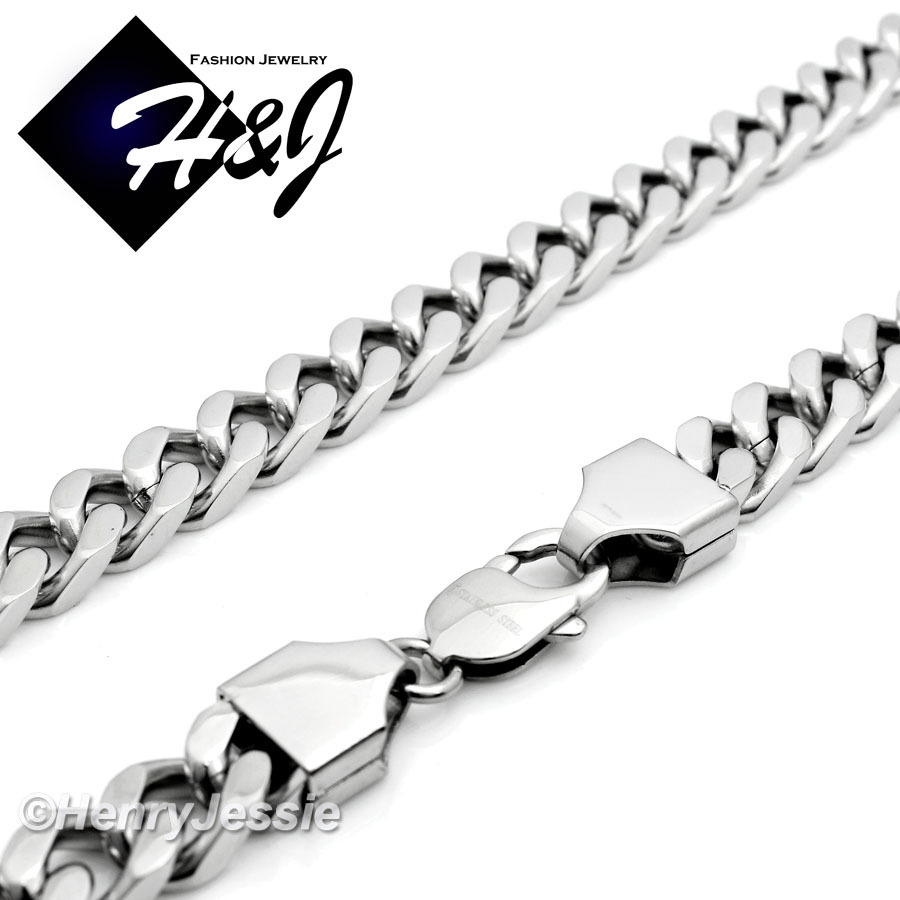 20″MEN Stainless Steel 9x4mm Silver Cuban Curb Chain Necklace Cross Pendant*BJ1