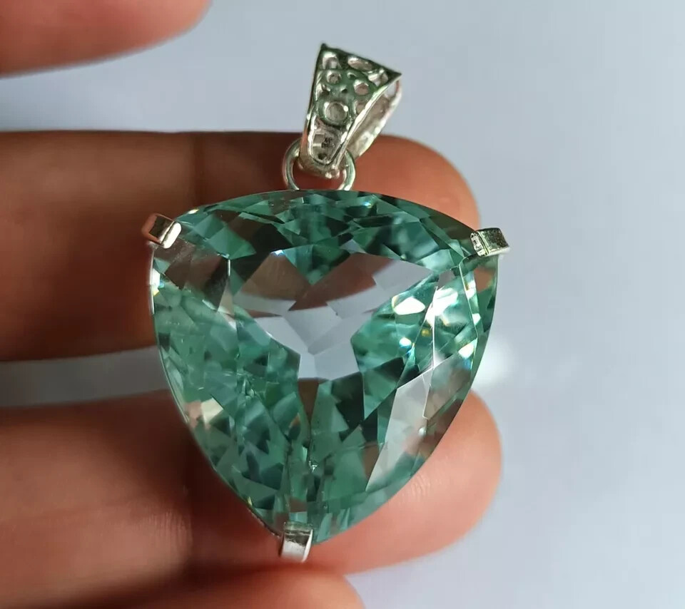 67.9Ct Trillion Aquamarine Natural Topaz 925 Solid Silver Pendant Loose Gemstone