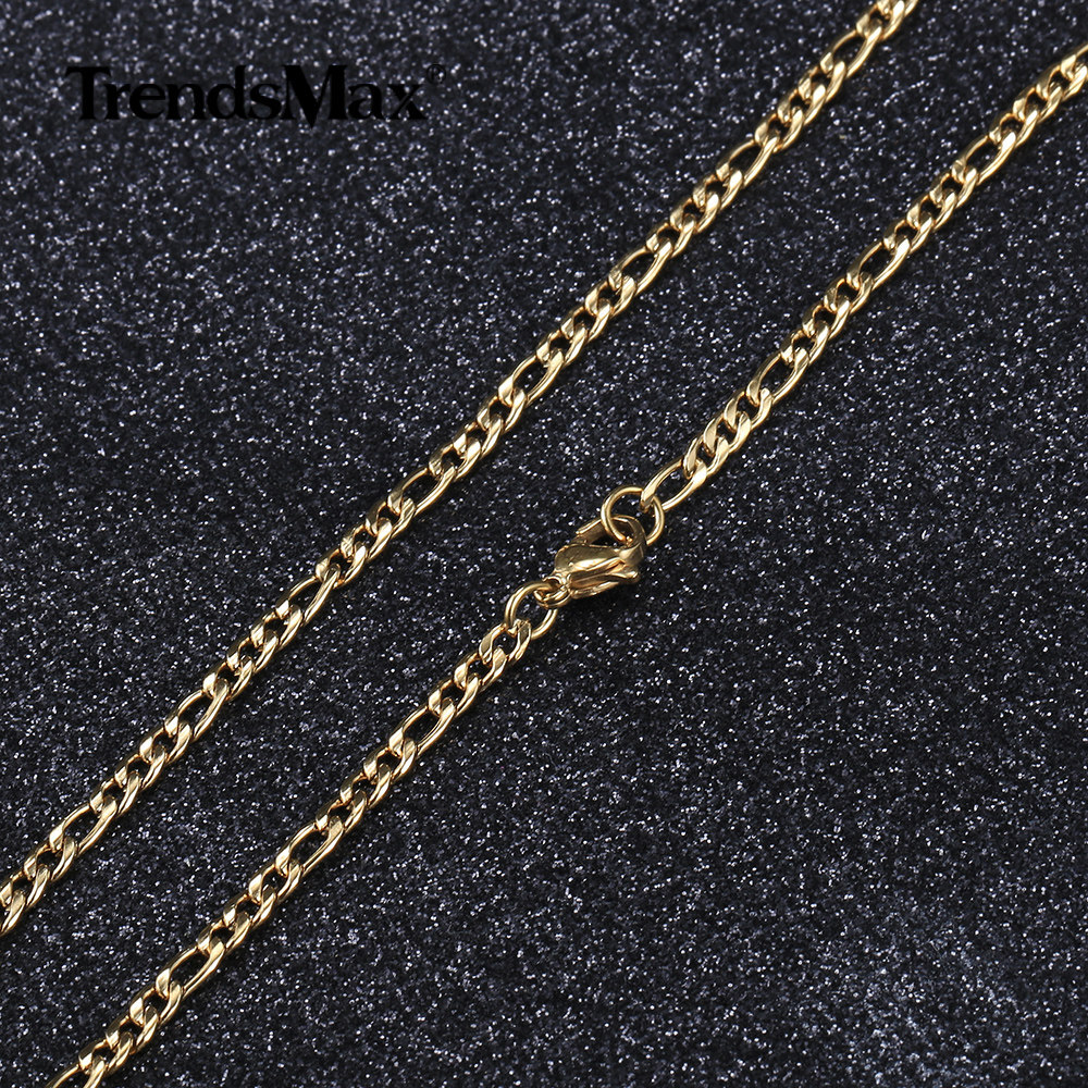 3/5/7/9mm Gold Plated Stainless Steel Figaro Chain Necklace Choker Fashion Link