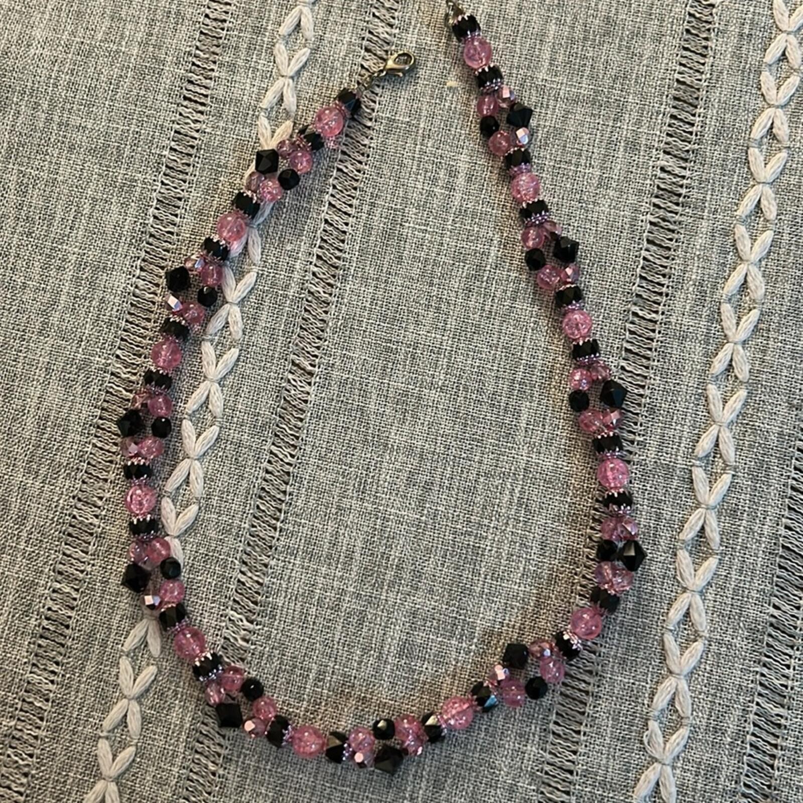 Pink and Black Beaded Necklace