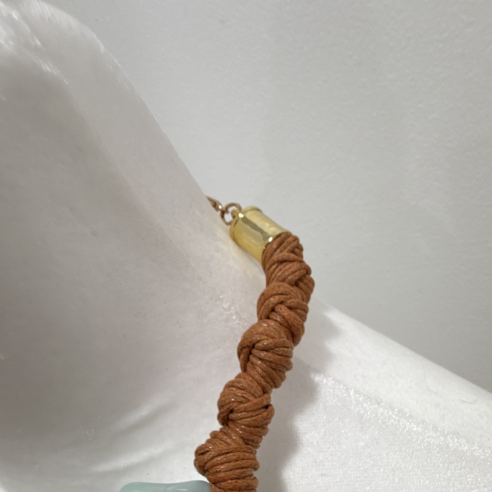 Aqua Acrylic Link Statement Necklace Brown Cord Gold Tone Cable Chain Adjustable