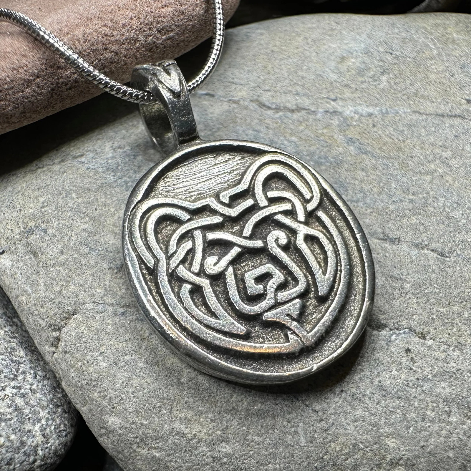 Celtic Bear Necklace Irish Scottish Animal Mens Boys Forest Gift PEWTER