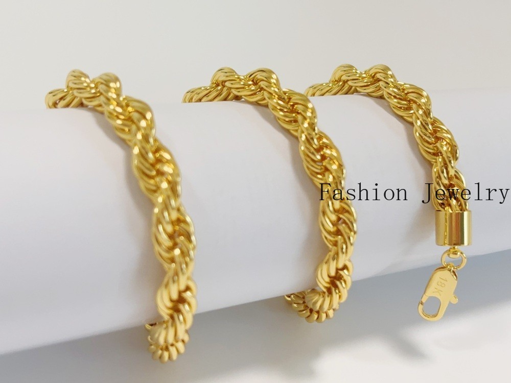 18K Yellow Gold Diamond Cut Rope Chain 10mm NecKlace Mens Womens 24″