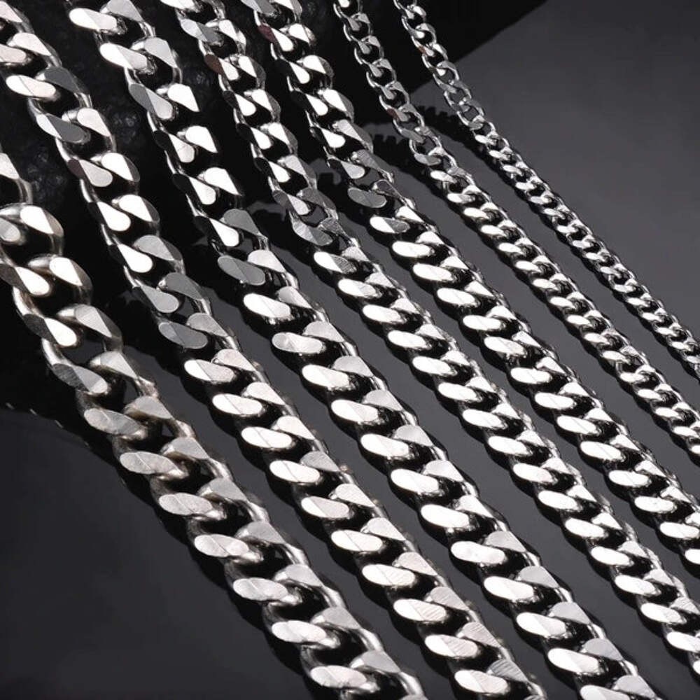 Stainless Steel Gold Silver Chain Cuban Curb Womens Mens Necklace