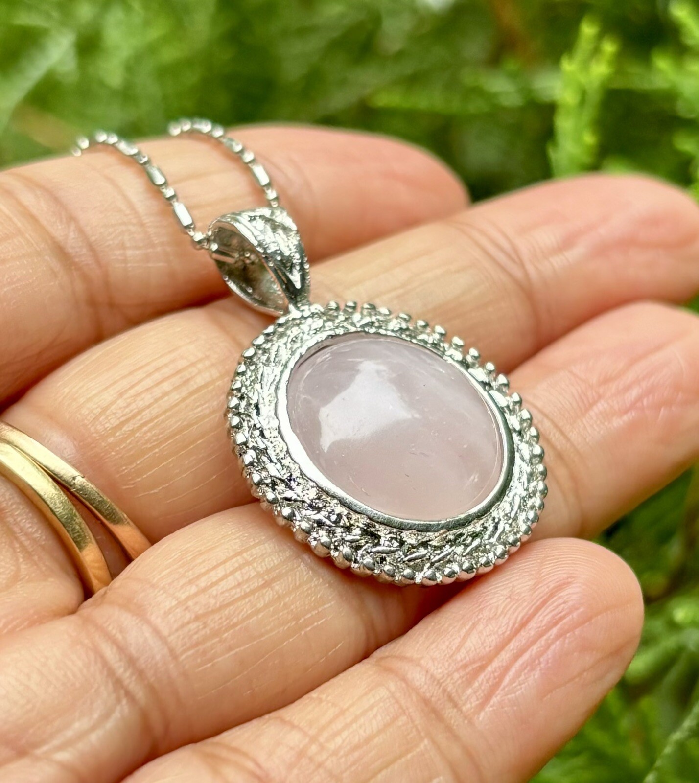 White Gold Filled Pink Rose Quartz Fashion Pendant Locket FREE ASSORTED CHAIN #4