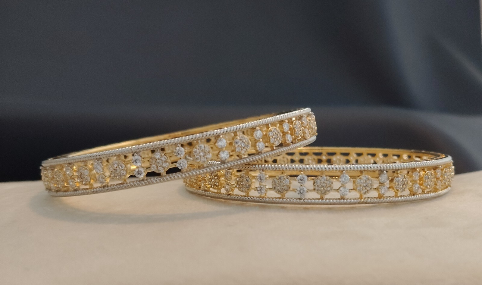 Runa Dual Tone Circular Diamond Style Designer Bangles Roz Jewellers.