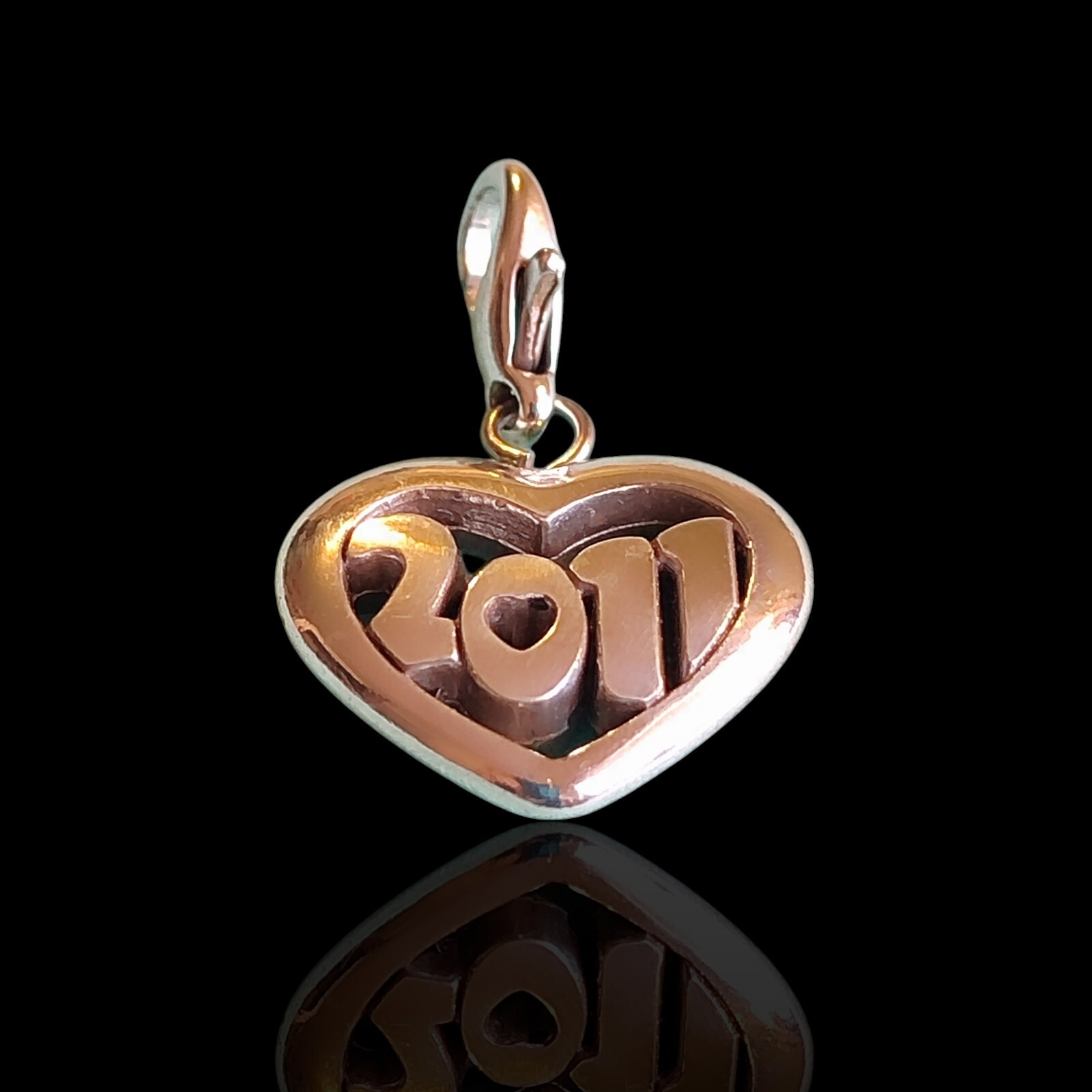 Silver Plate Bubble Number 2011 Heart Pendant Charm