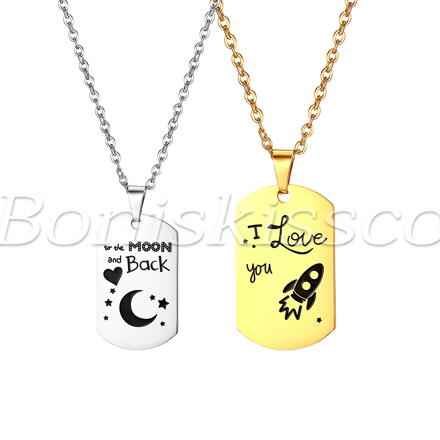 2pcs Couples Stainless Steel Matching Pendant Necklaces For Valentine’s Day Gift