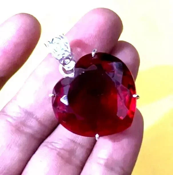 45.70Ct Flawless Heart Cut Red Topaz Pendant Sliver Jewelry Gemstone With Chain