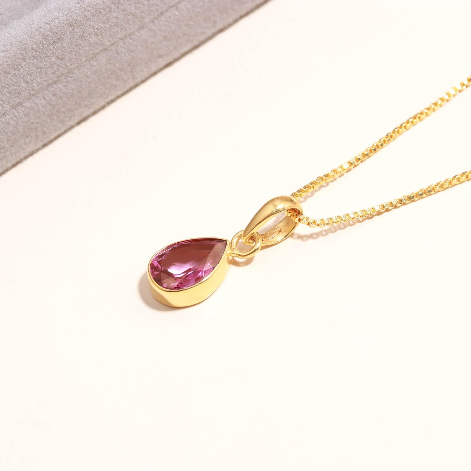 Natural Pink Topaz Pear Necklace Gold Fill 925 Sterling Silver Jewelry For Gift