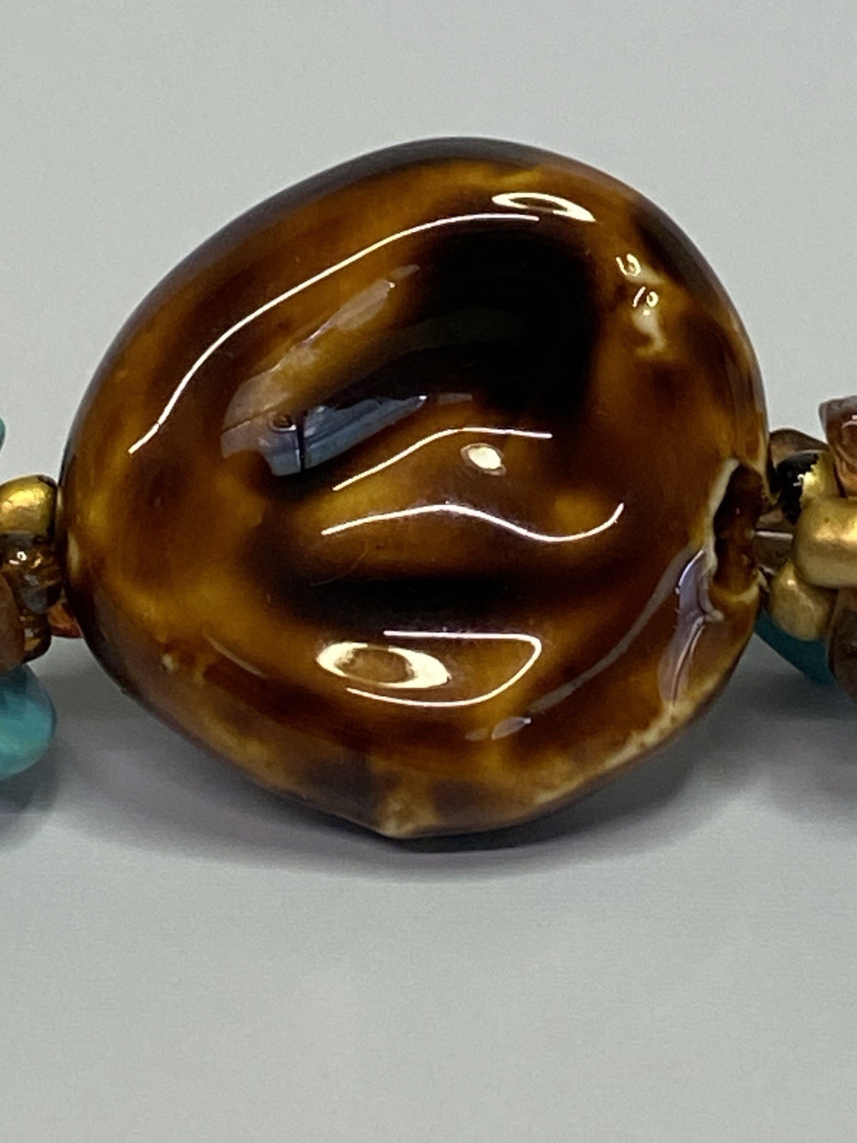 CYNTHIA GALE Turquoise Chip Multi-Strand Choker w/ Tortoise-Look Pendant 16–20in