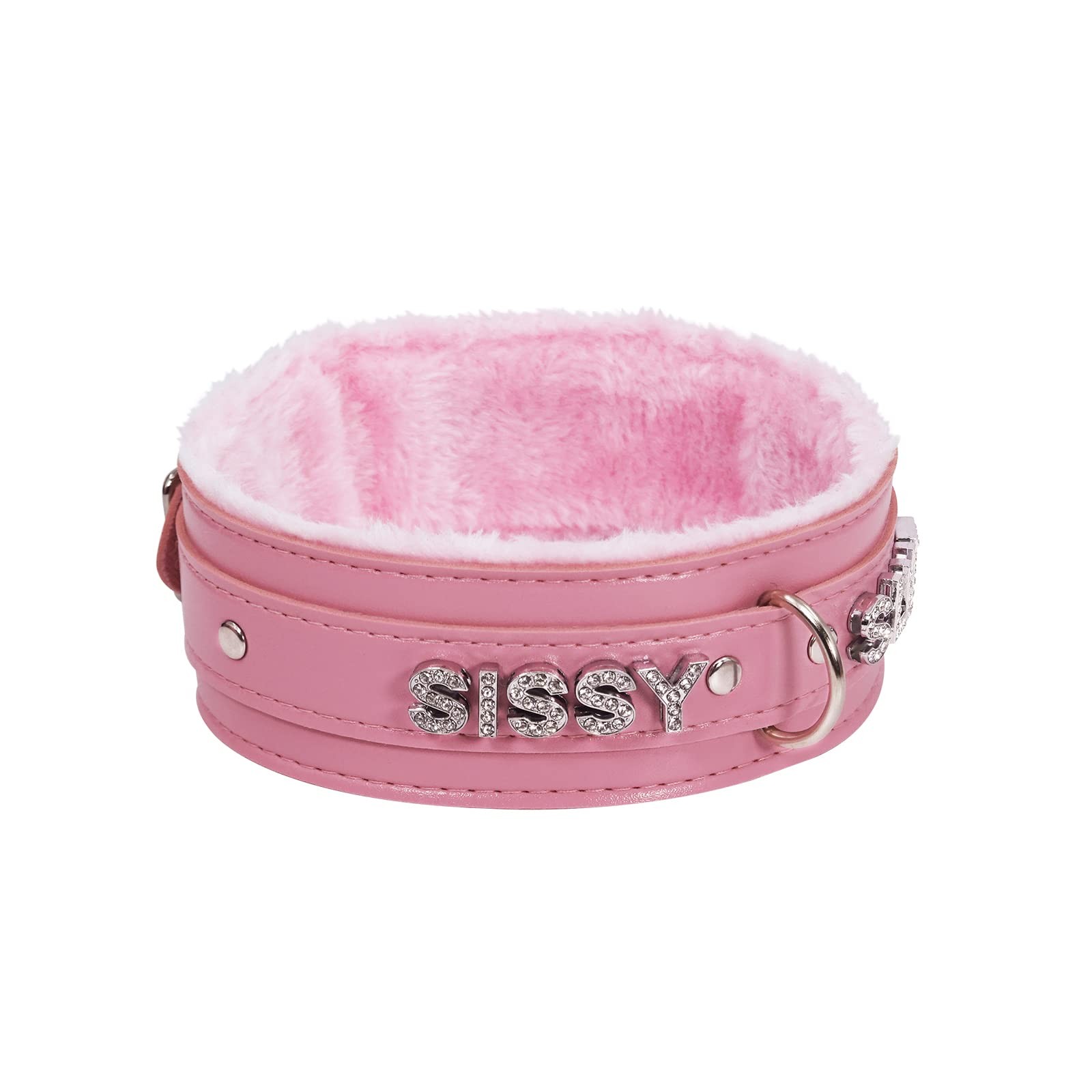Pink Choker Necklace for Women Leather Collar Fluffy Punk Leash Neck Choker