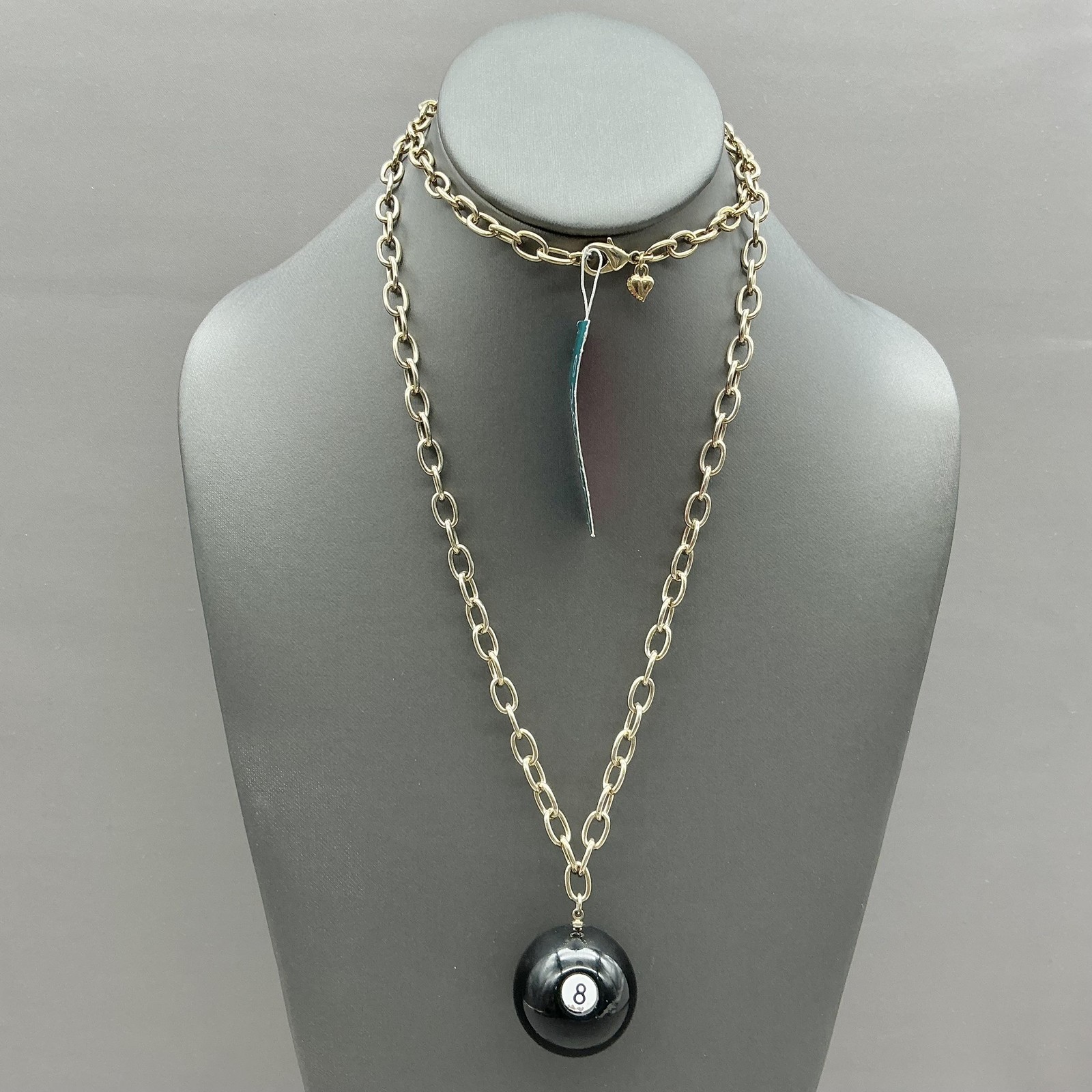 Carolee Necklace Resin 8 Ball Pendant Gold Tone Chain Billiards Sports 30 Inch