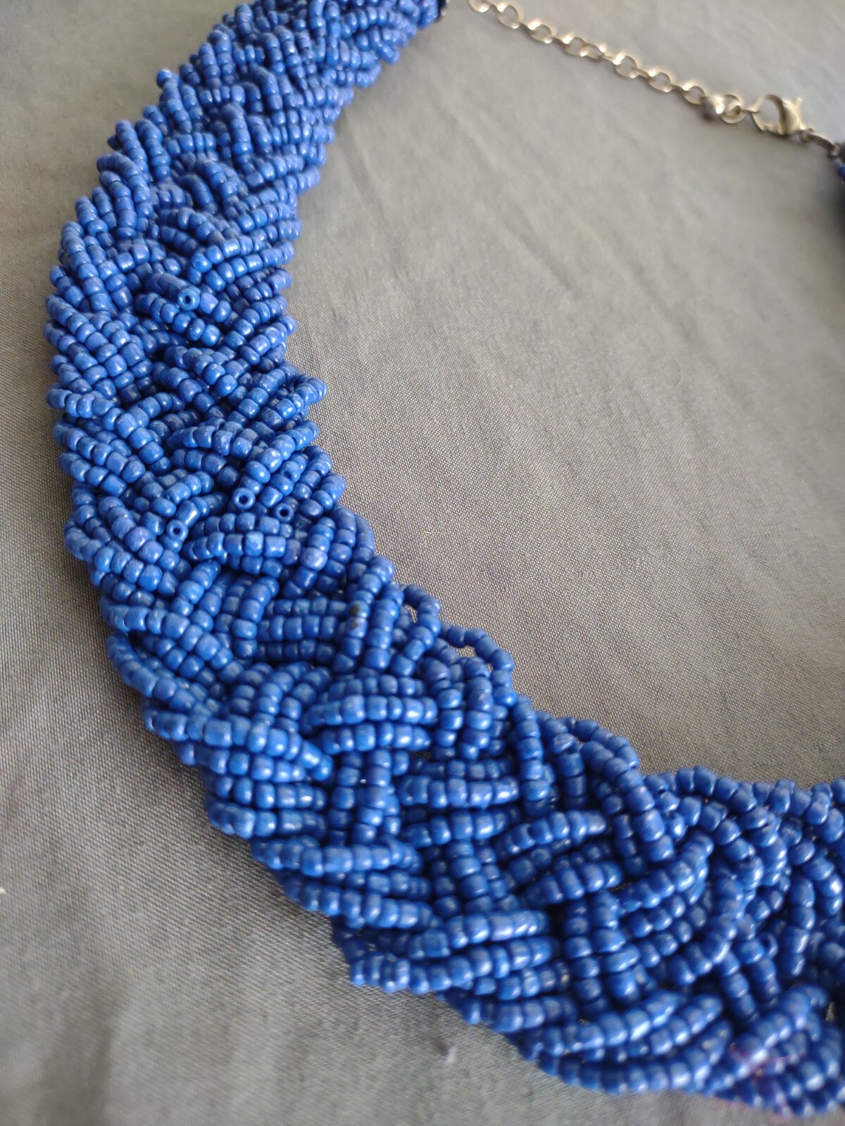 Statement Boho Glass Seed Bead Necklace Jewelry Lot Red Blue Chunky Braided