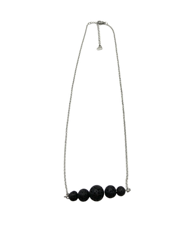 Black Round Nature Lava Rock Graduated Beads Aromatherapy Pendant Necklace 20″