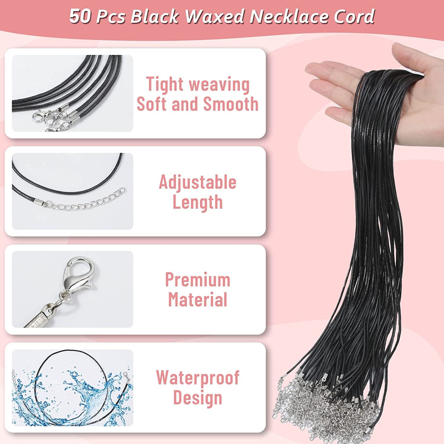 50PCS Necklace Leather Cord Chain Necklace Braided Rope for Jewelry+ 3pc Pendant