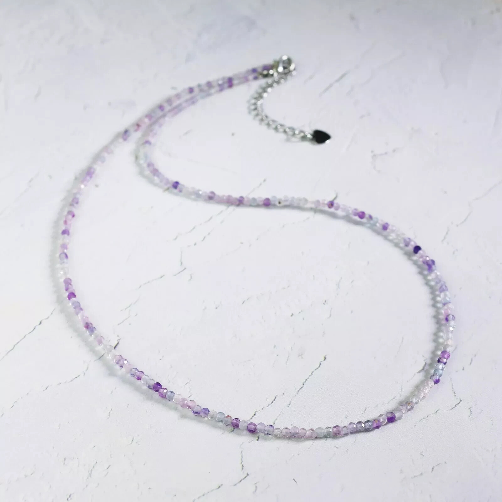 Natural Rainbow Fluorite Choker 2mm Crystal Gemstone Bead Dainty Choker Necklace