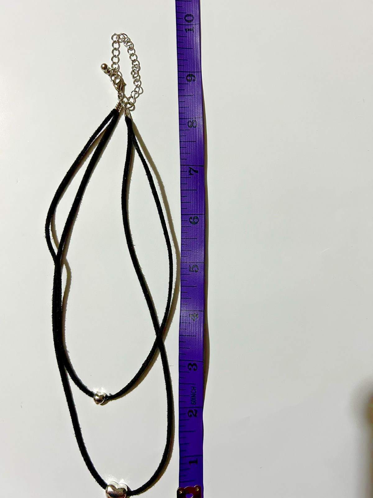 Black 2 layer- 1 chocker length- 10 inch necklace with silver hearts