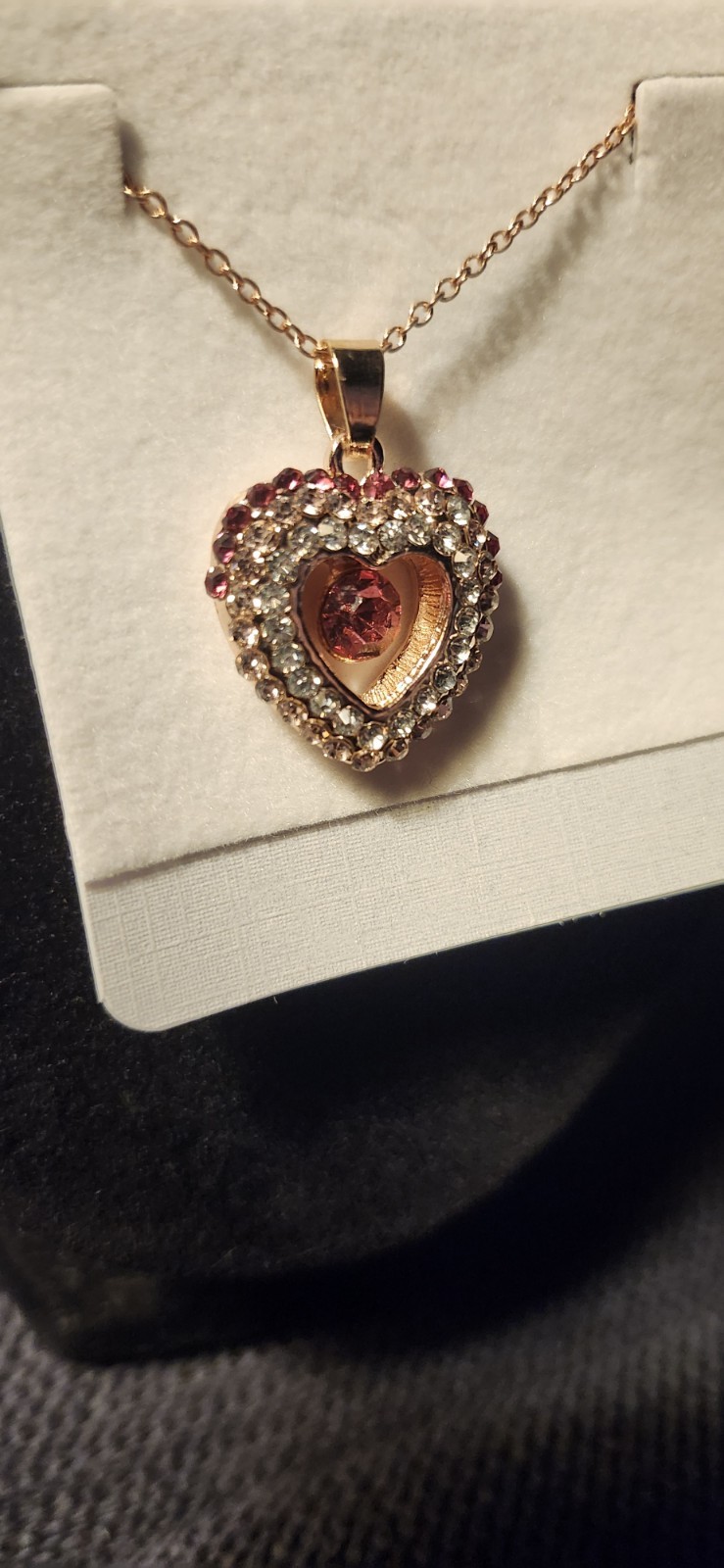 Vtg Red Colored Crystal Heart Necklace 16-20in Adjustable Chain