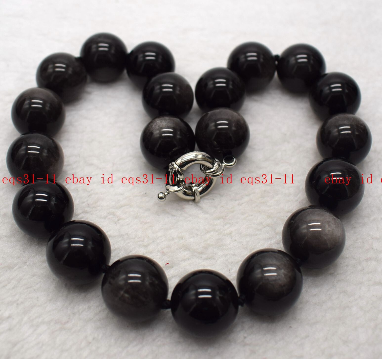 Huge 20mm Natural Silver Eye Obsidian Round Gemstone Necklace Jewelry 16-28″ AA