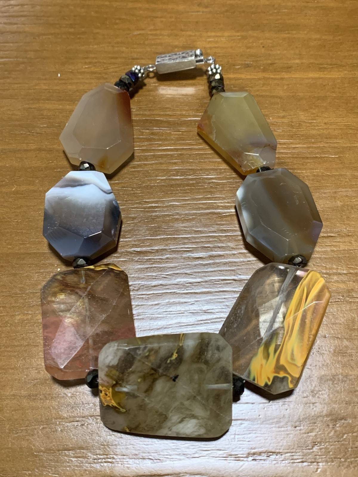 Vintage Large Chunky Quartz Stone Choker with Silver Box Clasp 14 Inch Necklace