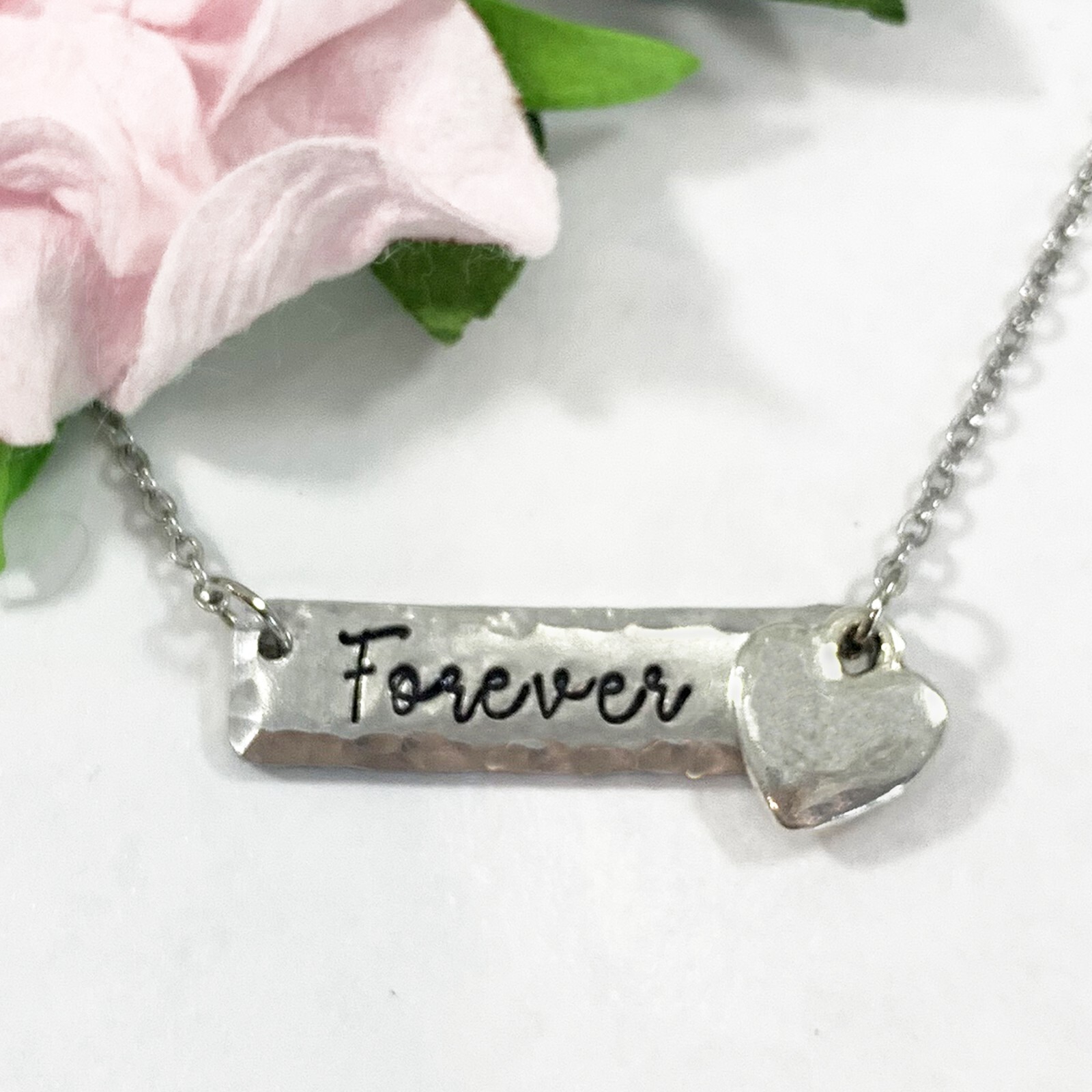 Forever Love Bar Necklace With Heart Charm, handmade