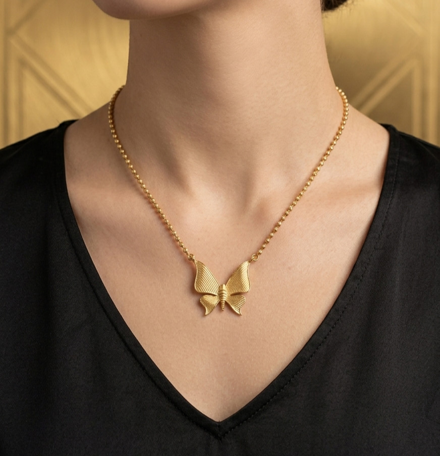 Unique Crafted Brass Gold Plated Color Butterfly Design Pendent Comes Wth Chain