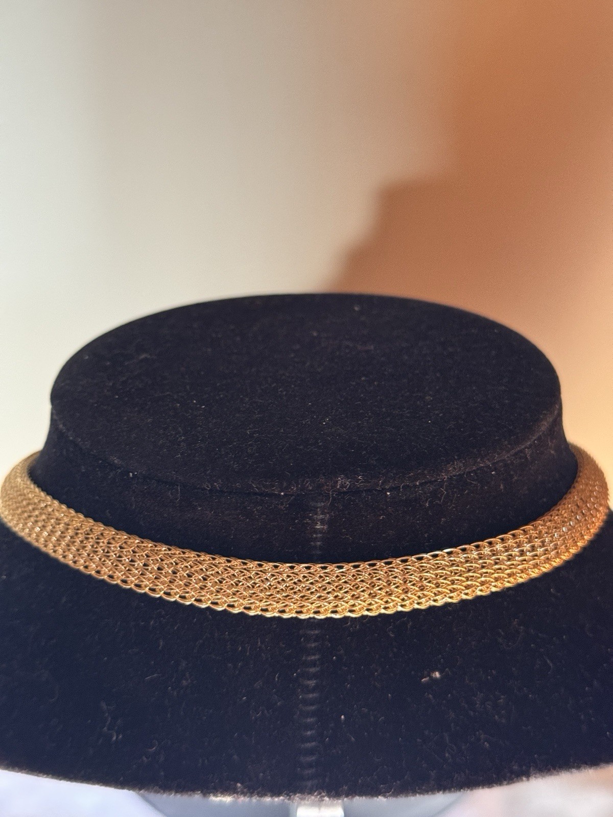 Gold Tone Metal Mesh Chain Choker Necklace with Triangle Front Detail