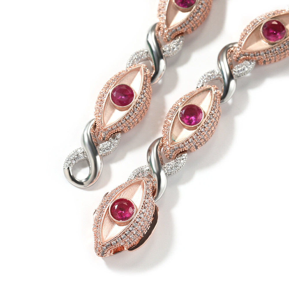 13mm Hip Hop Red Eye Cuban Chain Necklace Bracelets 8 Shape 5A Zircon Jewelry