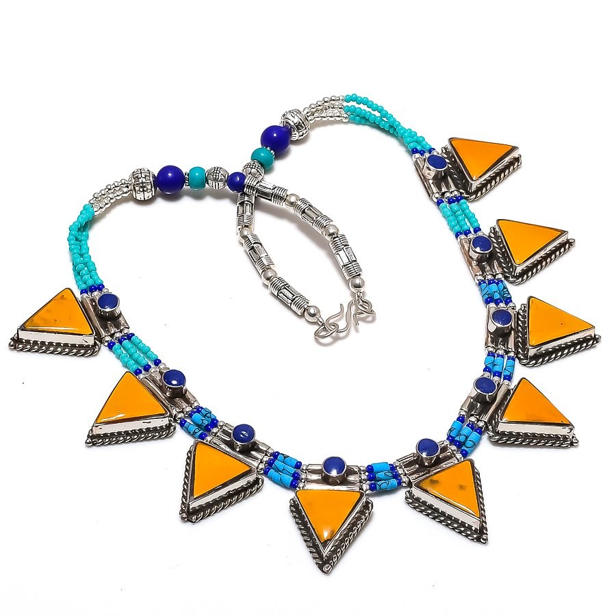 Coral Tibetan Turquoise Lapis lazuli Handmade Ethnic Nepali Necklace 18″ SR 6519