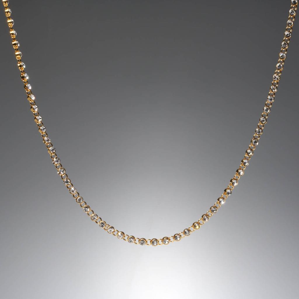 Gold Tone Colorless Stone Extra Long Sparkling Rhinestone Tennis Necklace 50″l
