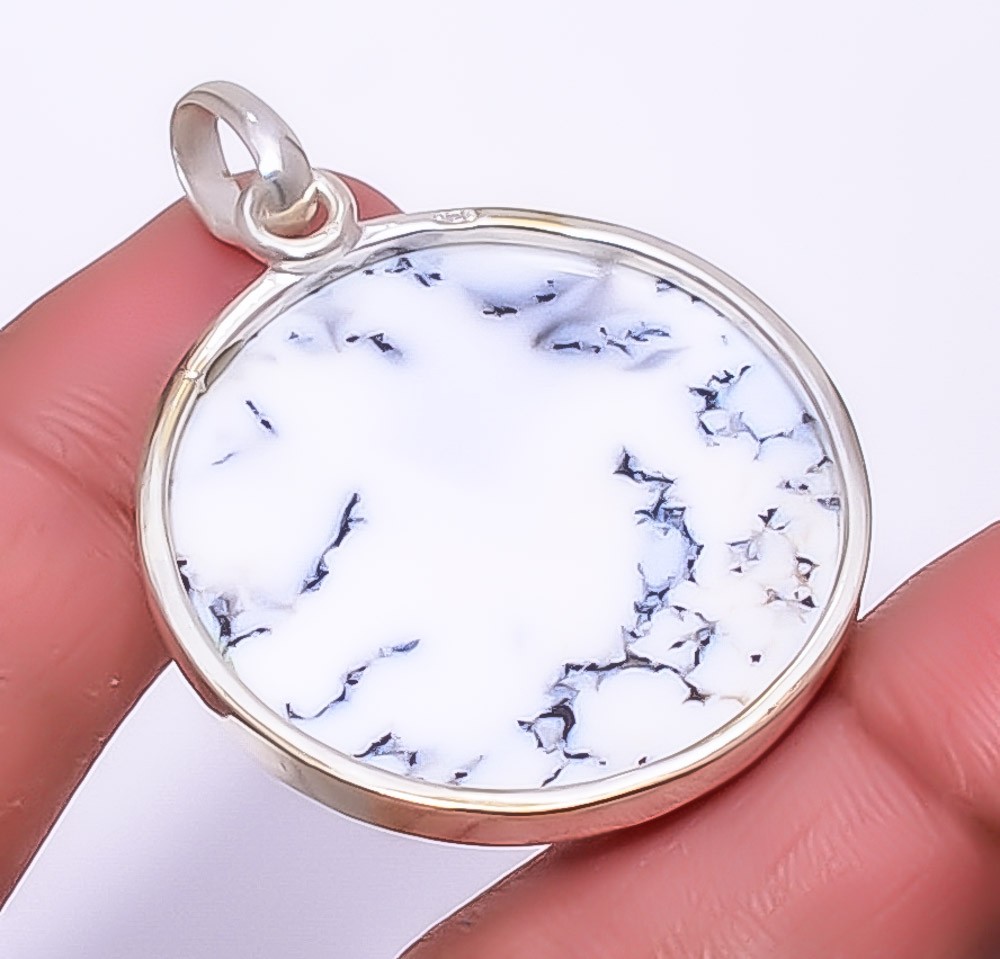 Dendritic Opal – Brazil Gemstone 925 Sterling Silver Jewelry Pendant 1.76″ A378