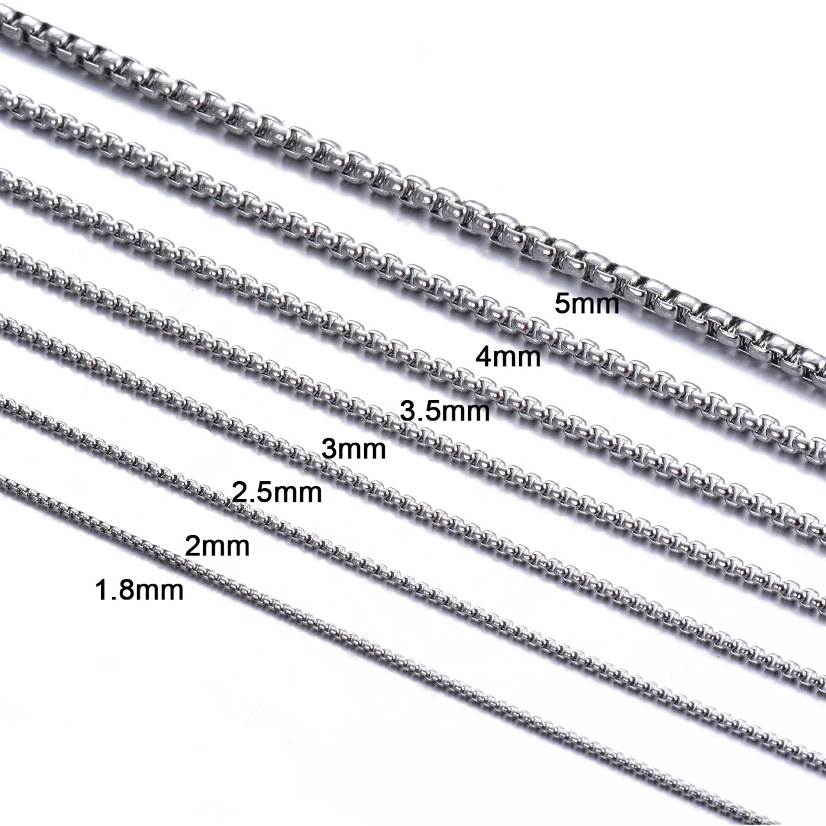 Mens Stainless Steel Square Rolo Chain Necklace Round Box Link 2mm-5mm Women